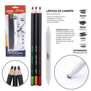 Lapices de Carbon con difumador POINTER x 3