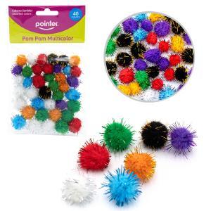 Pom Pom chicos multi colores c/brillo