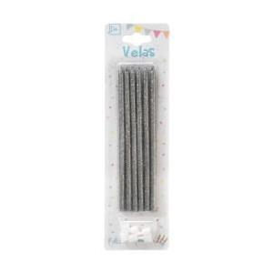 Velas glitter plata x6